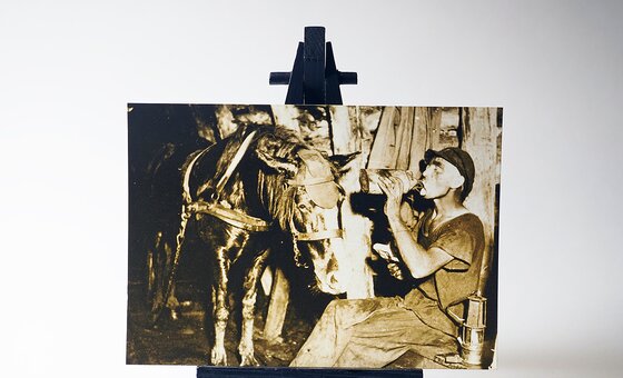 Postkarte Menschen im Bergbau, Bergmann und Grubenpferd (358) 0,75 €.jpg